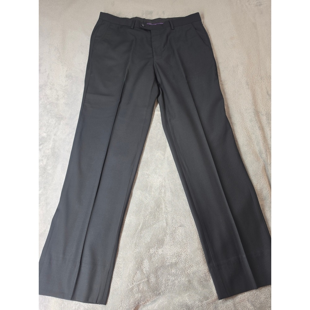 Alberto Cardinali Mens Black Dress Pants Flat Front Trousers 36L
